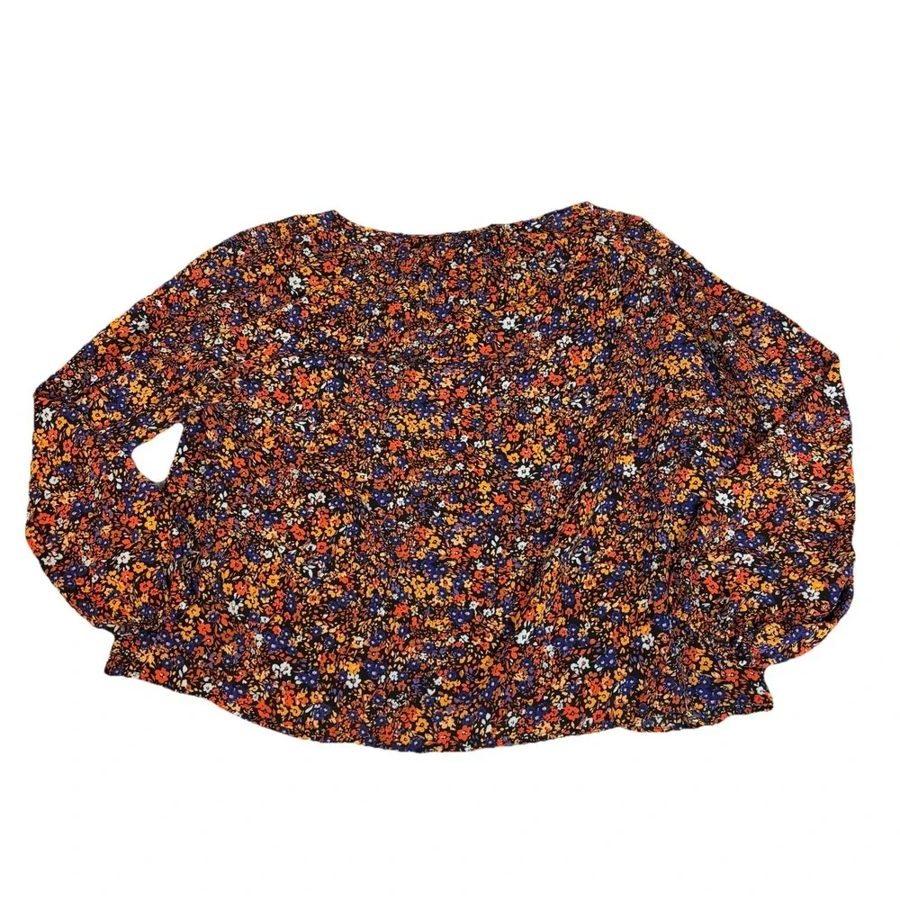 J.Crew Crinkle Peasant Top XXL Dark Floral Long Sleeve Cottagecore Romantic Boho - Picture 2 of 9